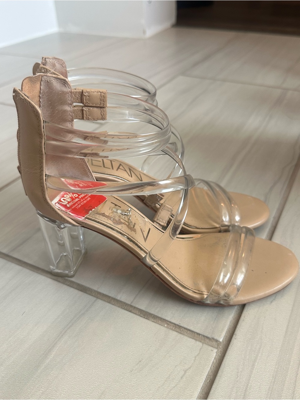 deltan clear block heel sandals